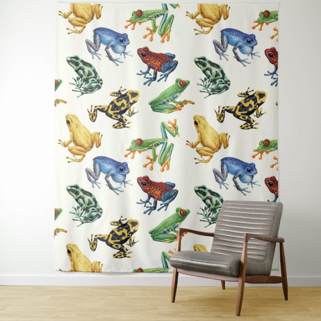 Frogs on natural white tapestry (In Situ)