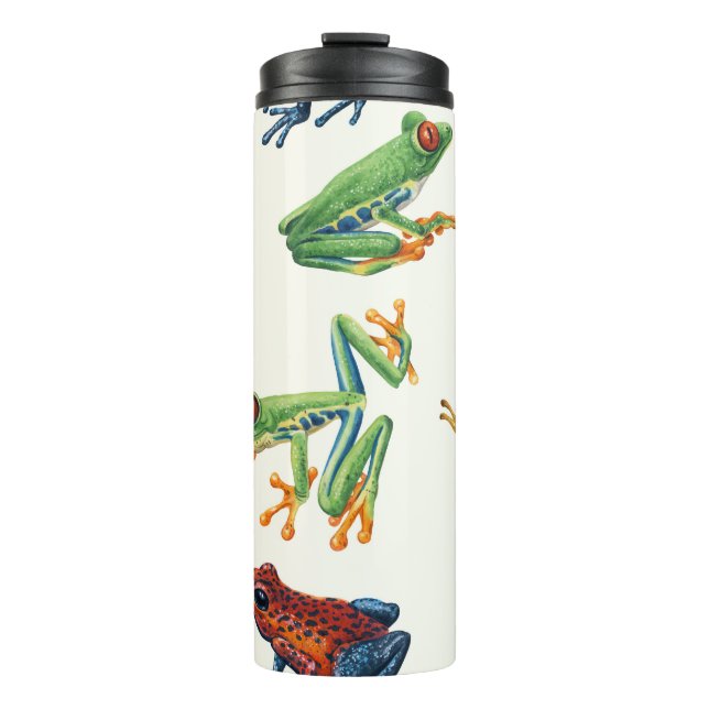 Frogs on natural white thermal tumbler (Front)