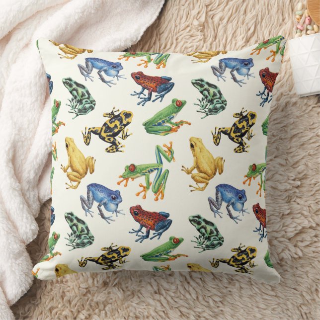 Frogs on natural white throw pillow (Blanket)