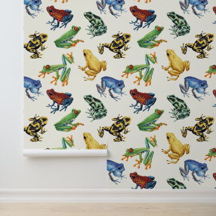 Frogs on natural white wallpaper 