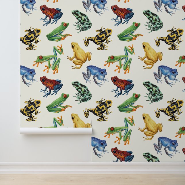 Frogs on natural white wallpaper  (Application)