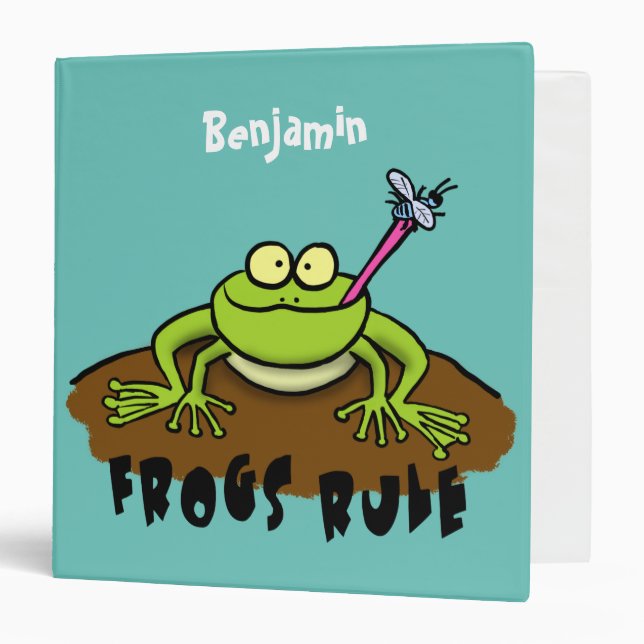 Frogs rule funny green frog cartoon 3 ring binder (Front/Inside)