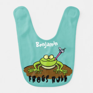 Frogs rule funny green frog cartoon baby bib