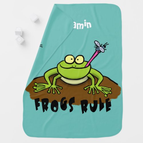 Frogs rule funny green frog cartoon baby blanket