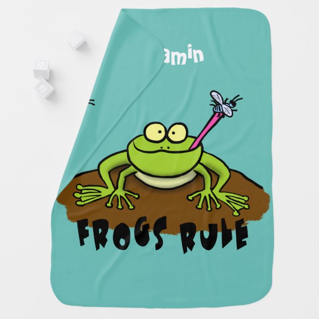 Frogs rule funny green frog cartoon baby blanket (In Situ)