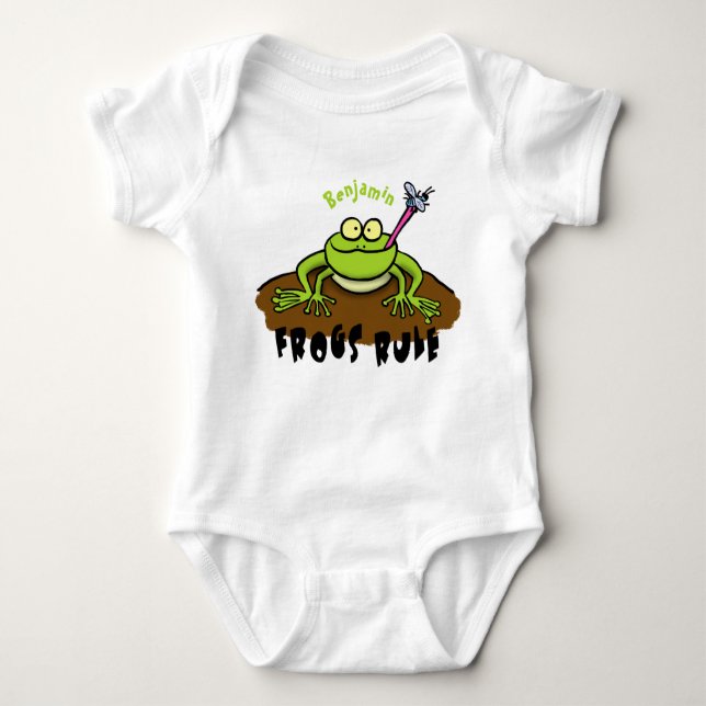 Frogs rule funny green frog cartoon baby bodysuit (Front)