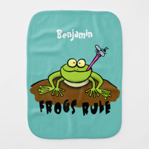 Frogs rule funny green frog cartoon baby burp cloth