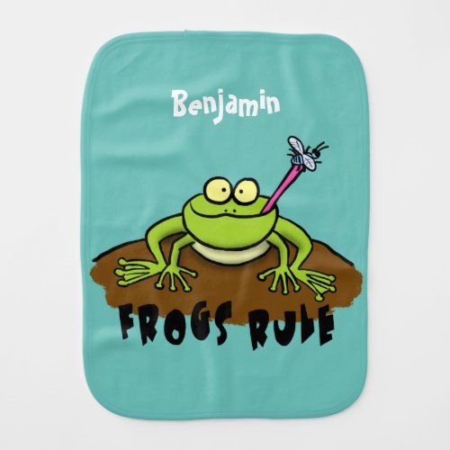 Frogs rule funny green frog cartoon baby burp cloth