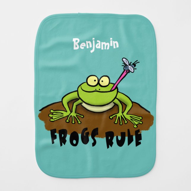 Frogs rule funny green frog cartoon baby burp cloth (Front)