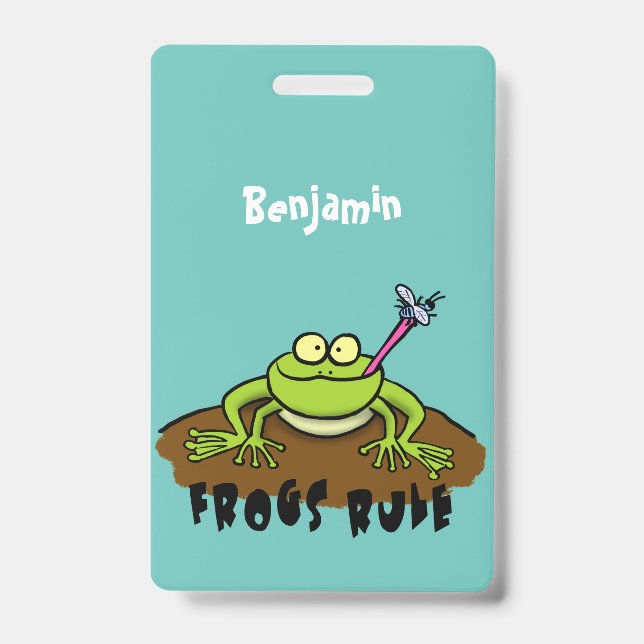 Frogs rule funny green frog cartoon badge (Front)