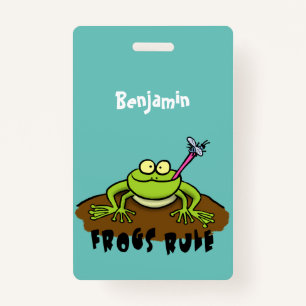 Frogs rule funny green frog cartoon badge