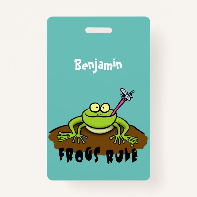 Frogs rule funny green frog cartoon badge (Front)