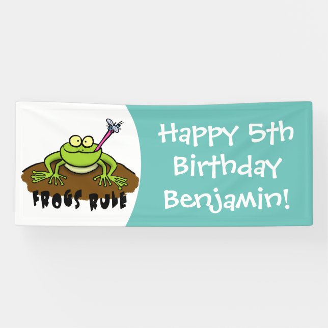 Frogs rule funny green frog cartoon banner (Horizontal)