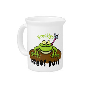 Frogs rule funny green frog cartoon beverage pitcher