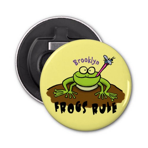 Frogs rule funny green frog cartoon bottle opener