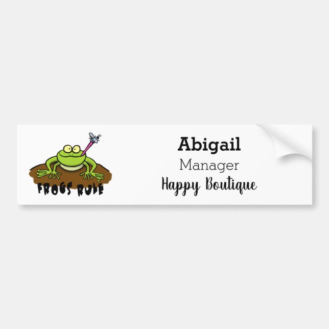 Frogs rule funny green frog cartoon bumper sticker (Front)