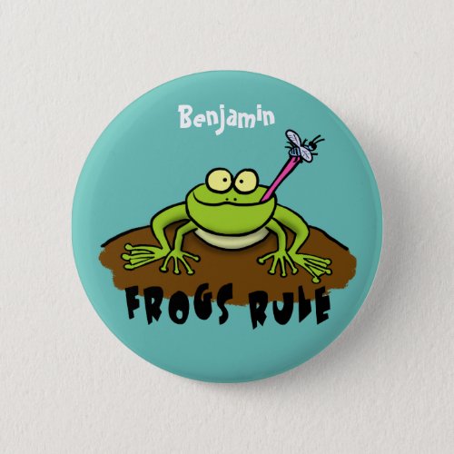 Frogs rule funny green frog cartoon button