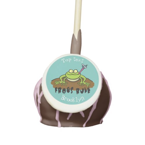Frogs rule funny green frog cartoon cake pops