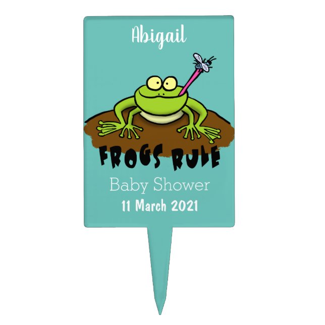 Frogs rule funny green frog cartoon cake topper (Front)
