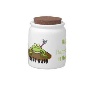 Frogs rule funny green frog cartoon candy jar