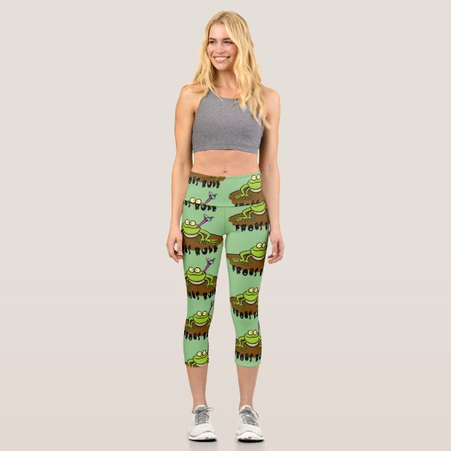 Frogs rule funny green frog cartoon capri leggings (Front)