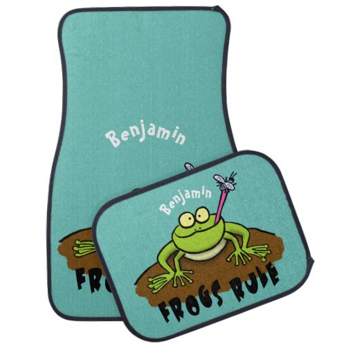 Frogs rule funny green frog cartoon  car floor mat