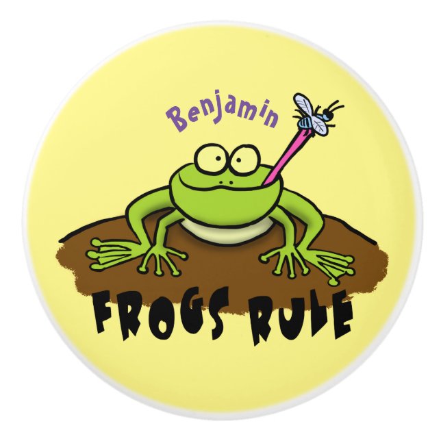 Frogs rule funny green frog cartoon ceramic knob (Front)