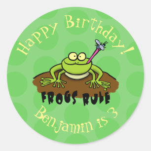 Frogs rule funny green frog cartoon classic round sticker
