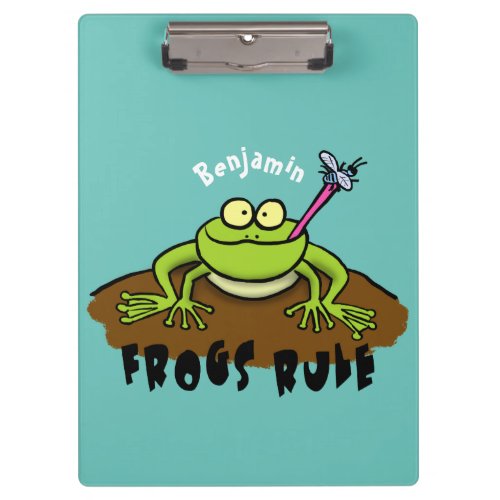 Frogs rule funny green frog cartoon clipboard