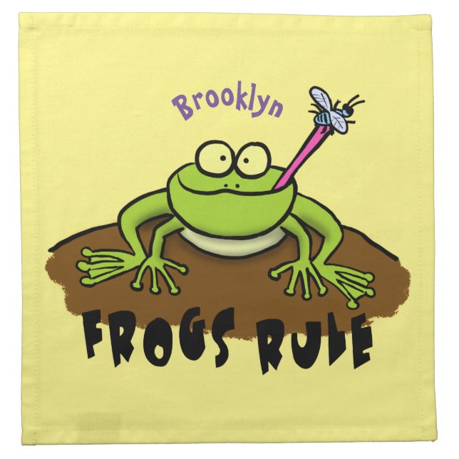 Frogs rule funny green frog cartoon cloth napkin (Front)