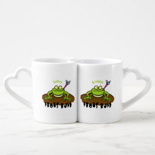 Frogs rule funny green frog cartoon coffee mug set