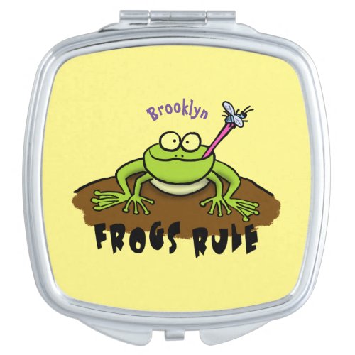 Frogs rule funny green frog cartoon compact mirror