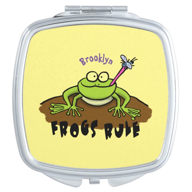 Frogs rule funny green frog cartoon compact mirror (Front)