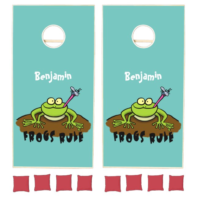 Frogs rule funny green frog cartoon cornhole set (Set)
