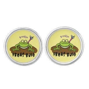 Frogs rule funny green frog cartoon cufflinks