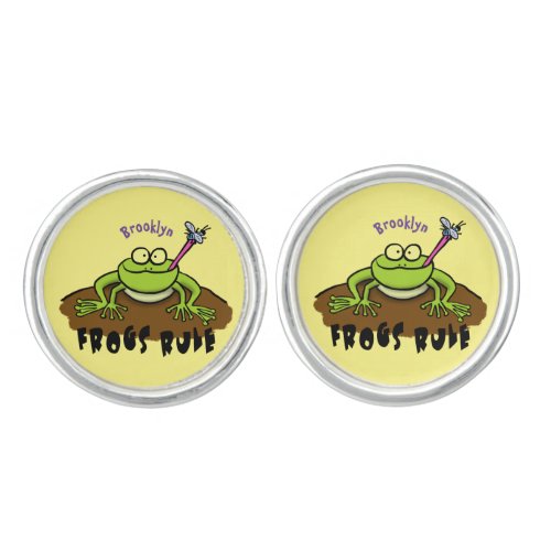 Frogs rule funny green frog cartoon cufflinks