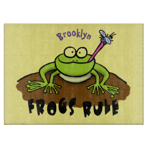 Frogs rule funny green frog cartoon cutting board