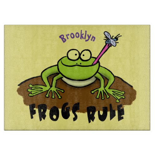 Frogs rule funny green frog cartoon cutting board