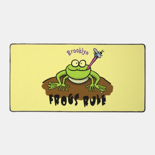 Frogs rule funny green frog cartoon desk mat