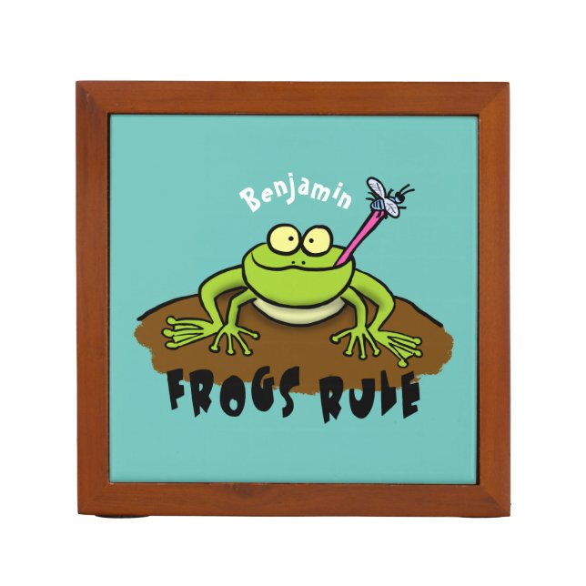 Frogs rule funny green frog cartoon desk organizer (Front)