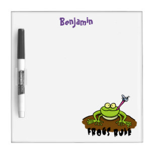 Frogs rule funny green frog cartoon dry erase board