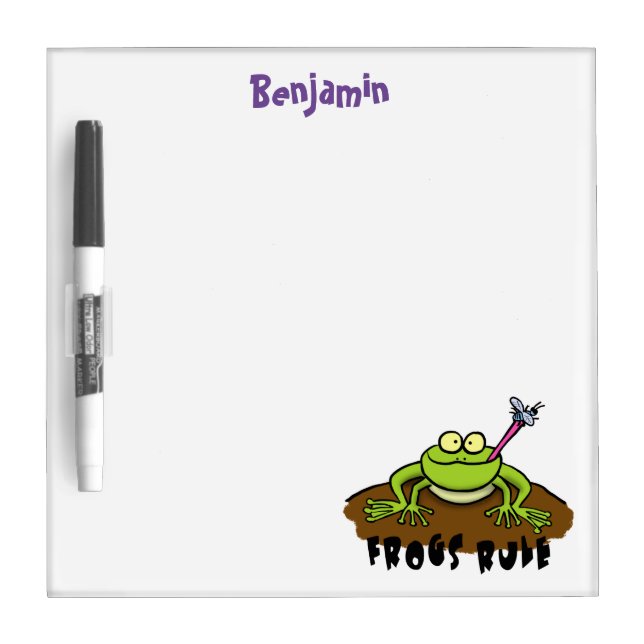 Frogs rule funny green frog cartoon dry erase board (Front)
