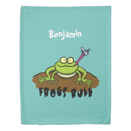 Frogs rule funny green frog cartoon duvet cover