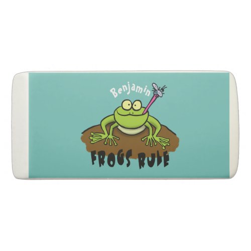Frogs rule funny green frog cartoon eraser