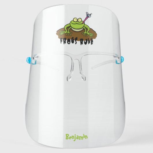 Frogs rule funny green frog cartoon face shield (Front)