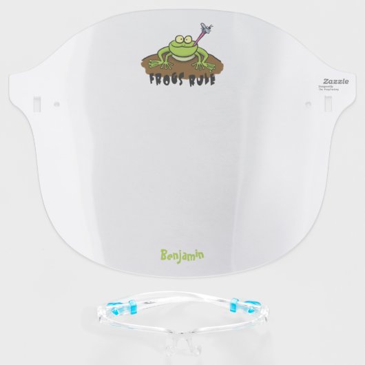 Frogs rule funny green frog cartoon face shield (Front w/Glasses)