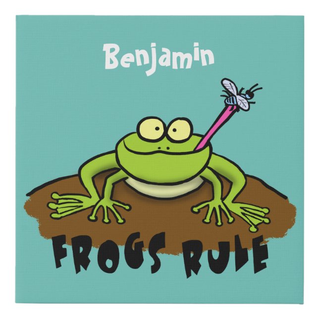 Frogs rule funny green frog cartoon faux canvas print (Front)