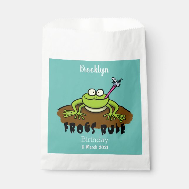 Frogs rule funny green frog cartoon favor bag (Front)