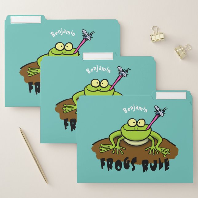 Frogs rule funny green frog cartoon file folder (Set)