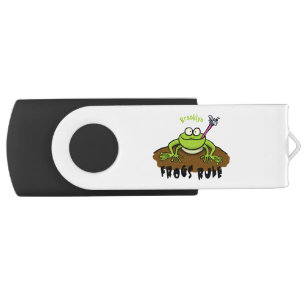 Frogs rule funny green frog cartoon flash drive